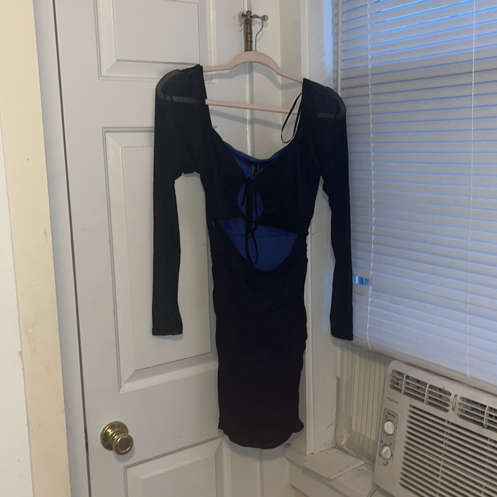 Mesh Cutout Bodycon Dress- Black & Blue Forever 21